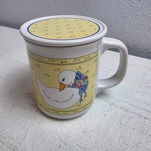 Vintage Giftco Country Duck Ceramic Coaster Mug White Yellow 80s Farmhouse